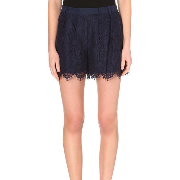 Whistles RARE Lace Navy Blue High Waisted Holly Shorts 8 - Picture 2 of 5